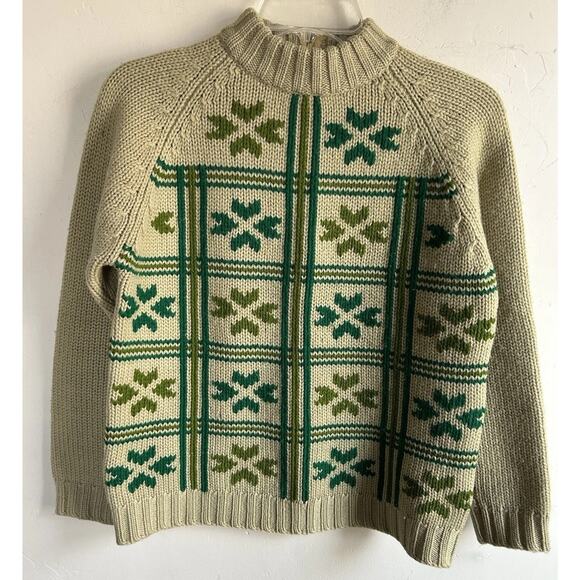 Vintage Tarni Fair Isle Nordic Wool Sweater Womens 38 Green Ski Alpine Mock Neck - Picture 3 of 15